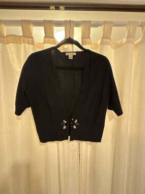White House Black Market Black Short Sleeve Embellished Bolero Cardigan